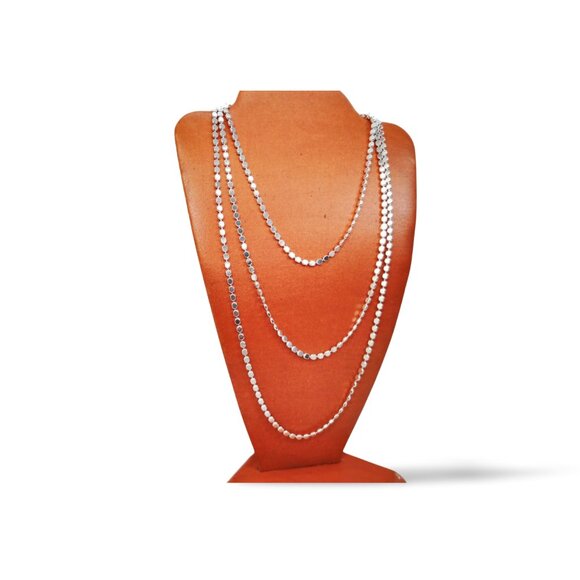 Stylish Silver Tone Rice Bead 27” Opera Triple Layer Chain Necklace JW1543 - Picture 4 of 4